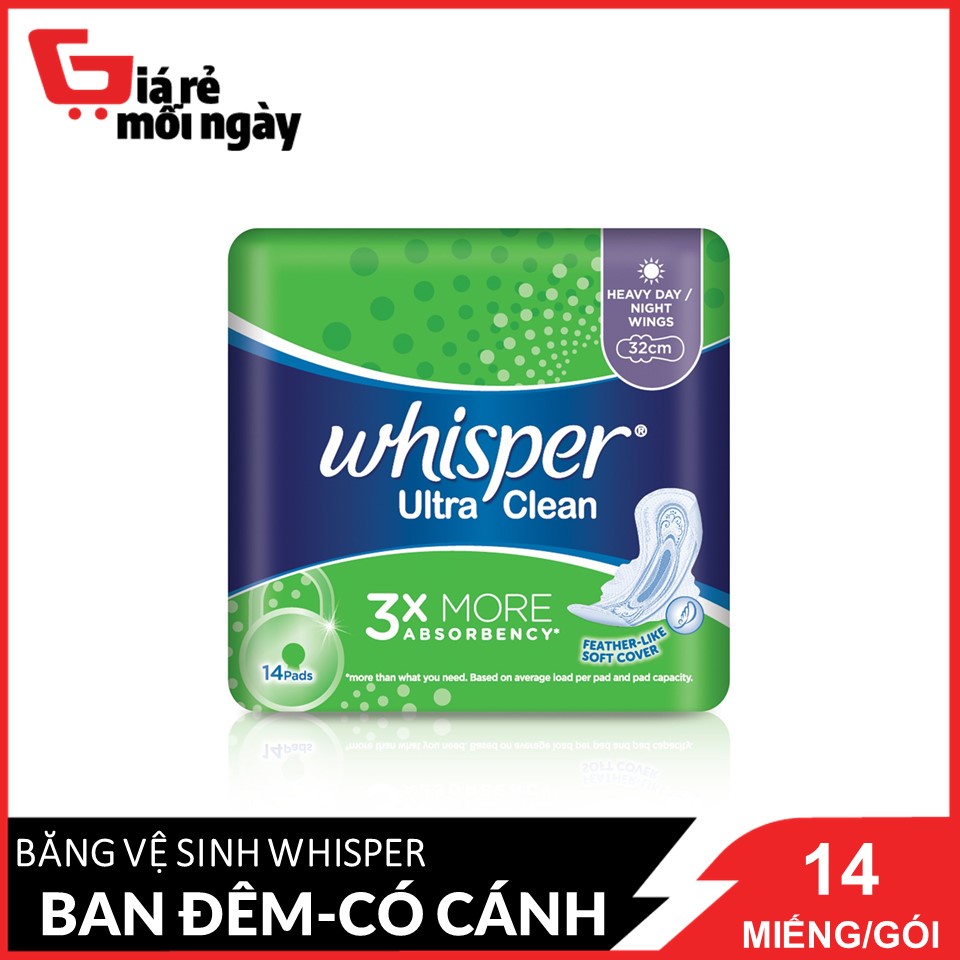 Băng vệ sinh Whisper đêm có cánh - GÓI 14 miếng