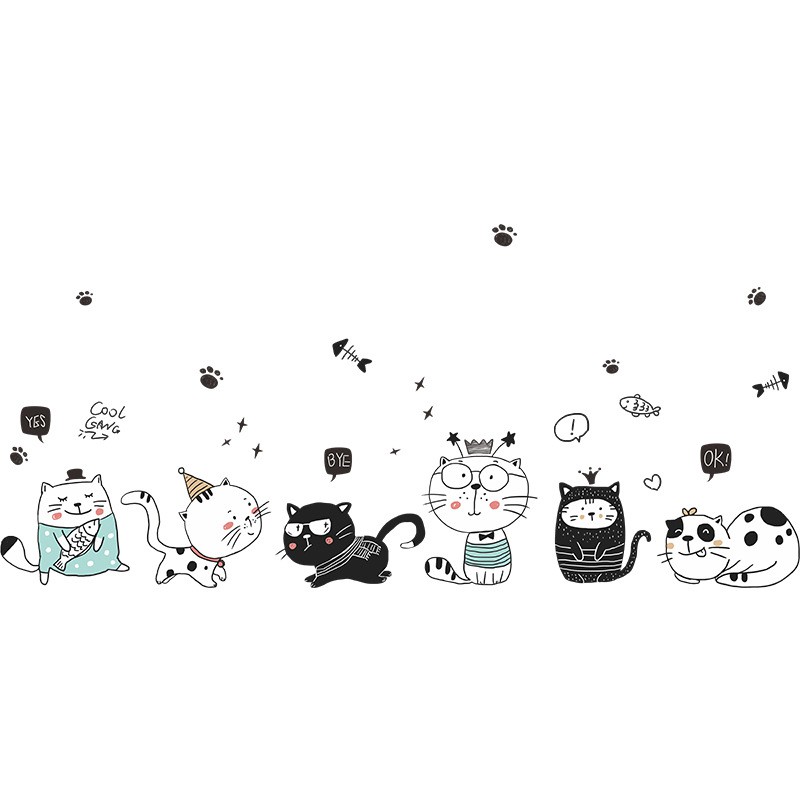Miếng Dán Tường Trang Trí Phòng Ngủ/Ban Công Hình Mèo Hoạt Hình Dễ Thương