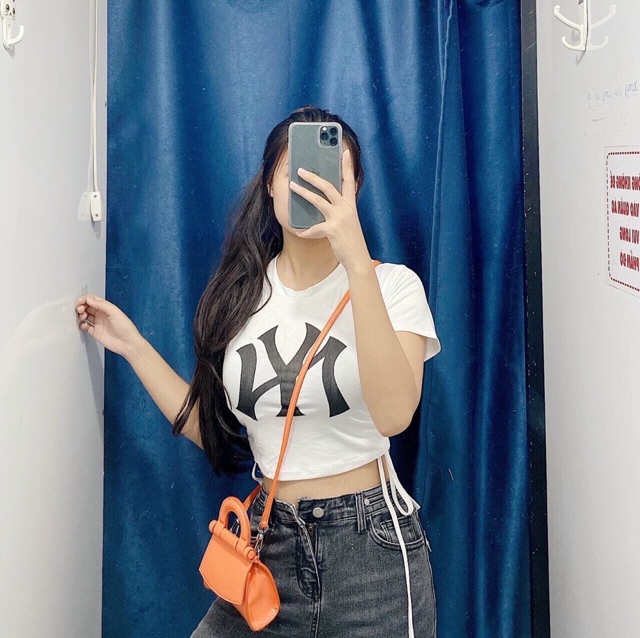 ÁO THUN RÚT DÂY CROPTOP IN CHỮ VẢI THUN LỤA