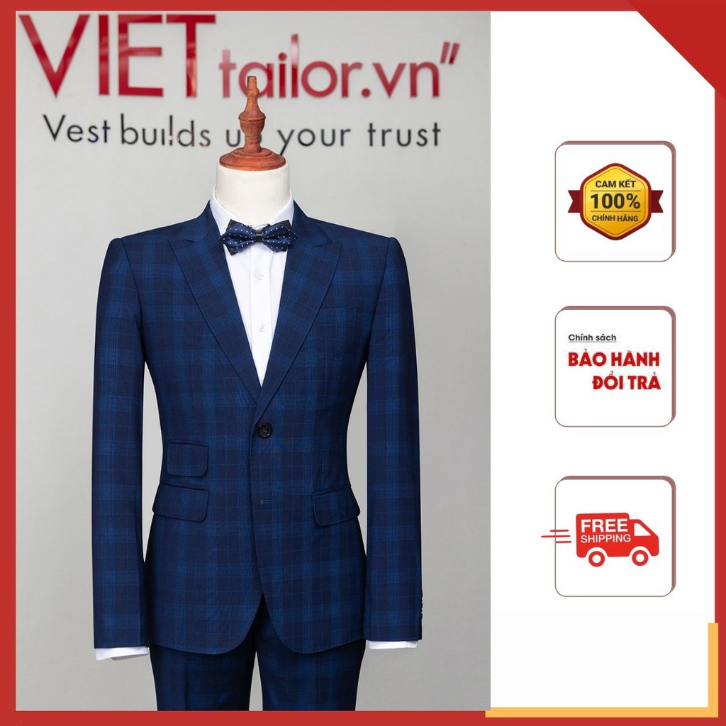 Bộ Vest Xanh Kẻ Caro Cao Cấp AB 202