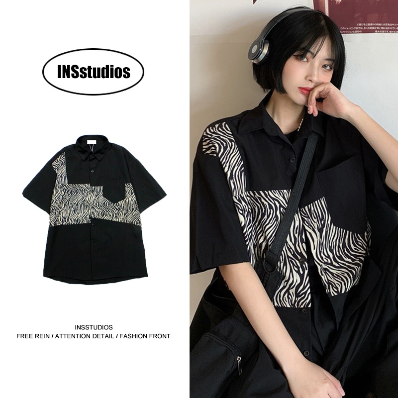 Áo Sơ Mi Tay Ngắn Dáng Rộng In Da Báo Kiểu Hàn Quốc Thời Trang Cho Nam