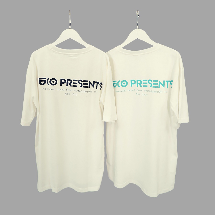 Áo thun tay lỡ basic tee TUCO trắng chữ xanh, áo phông cotton form rộng OVERSIZE unisex nam nữ local brand