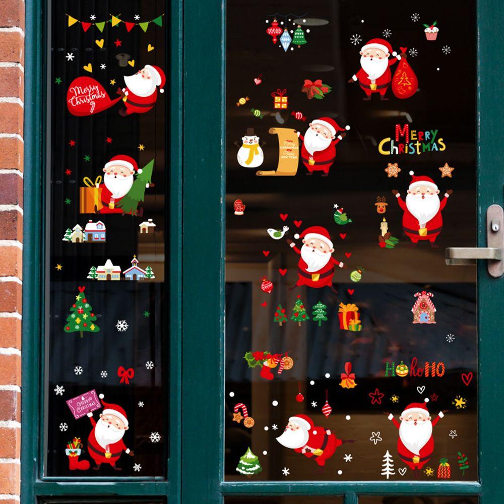 Bộ 9 Miếng Dán Tĩnh Điện Họa Tiết Ông Già Noel Tuần Lộc DIY Trang Trí Nhà Cửa