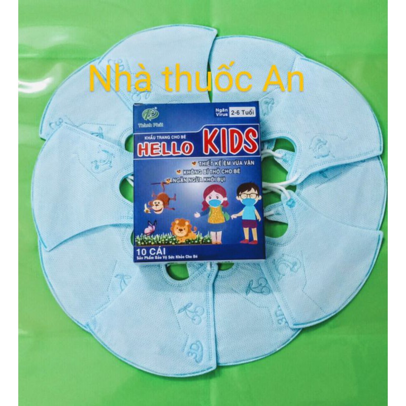 Hộp 10 cái khẩu trang 3d Hello kids trẻ em 2-6 tuổi | BigBuy360 - bigbuy360.vn