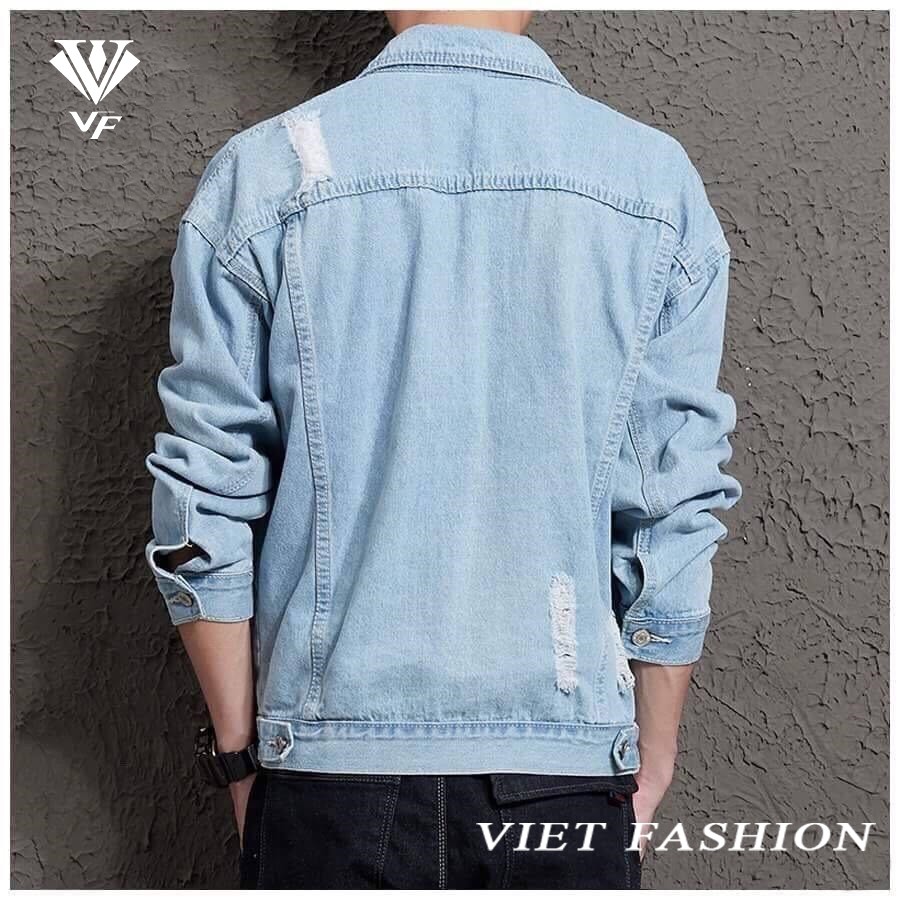 ÁO KHOÁC JEAN NAM XÁM LÔNG CHUỘT CAO CẤP THỜI TRANG CHẤT LIÊU ĐẸP VIET FASHION AKLC