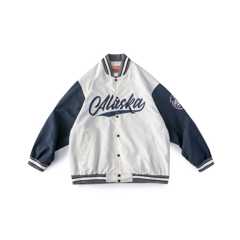 ✦ AFFLIGA ✦Áo khoác bóng chày màu trắng đen in chữ phong cách Hàn Quốc đơn giản thời trang cho cặp đôi size M-3XL