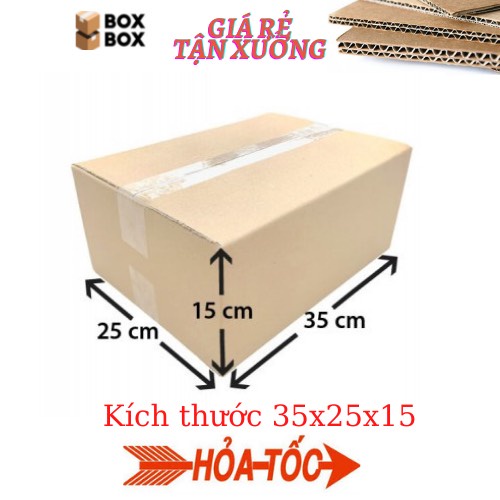 Thùng hộp carton bìa giấy đóng gói hàng kích thước 35x25x15 cm giá rẻ tận xưởng giao hỏa tốc nhận hàng ngay