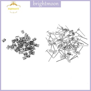 ❀BM❀ 100sets Stainless Steel Blank Post Earring Studs Pins Silver Ear Jewelry