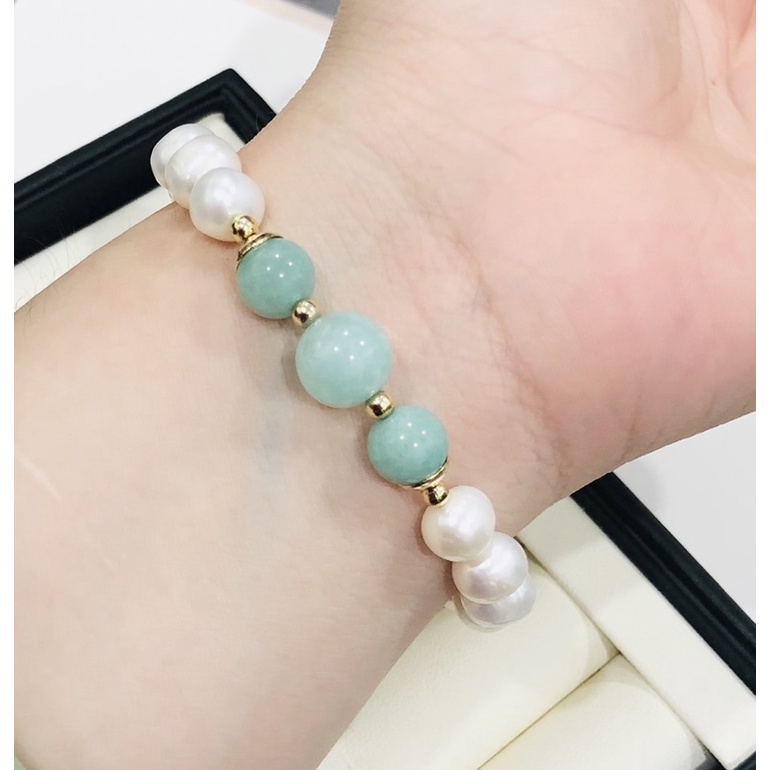 Vòng Tay Ngọc Trai 8 Ly Mix Charm Sứ Hình Mèo May Mắn - Ngọc Trai Trường Thịnh