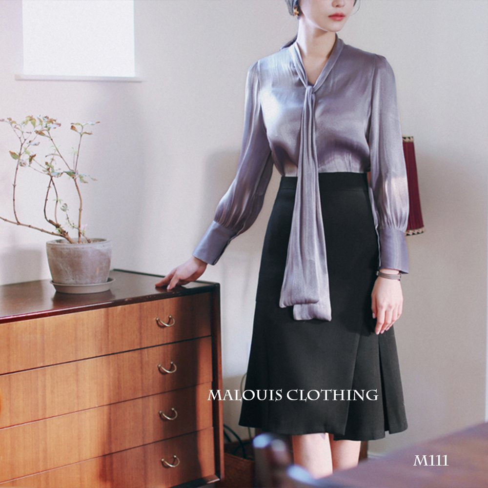 Chân váy dài dập li công sở, xẻ tà dáng midi - M111