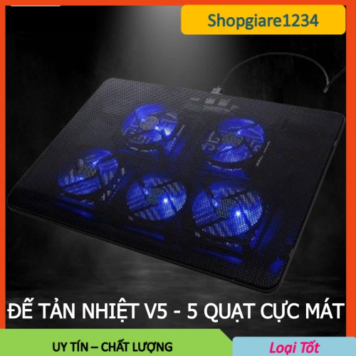 Đế Tản Nhiệt Cao Cấp V5 - 5 Quạt, Điều Chỉnh Số Lượng Quạt- Giải Nhiệt Cực Nhanh Dùng cho Laptop 17 inch