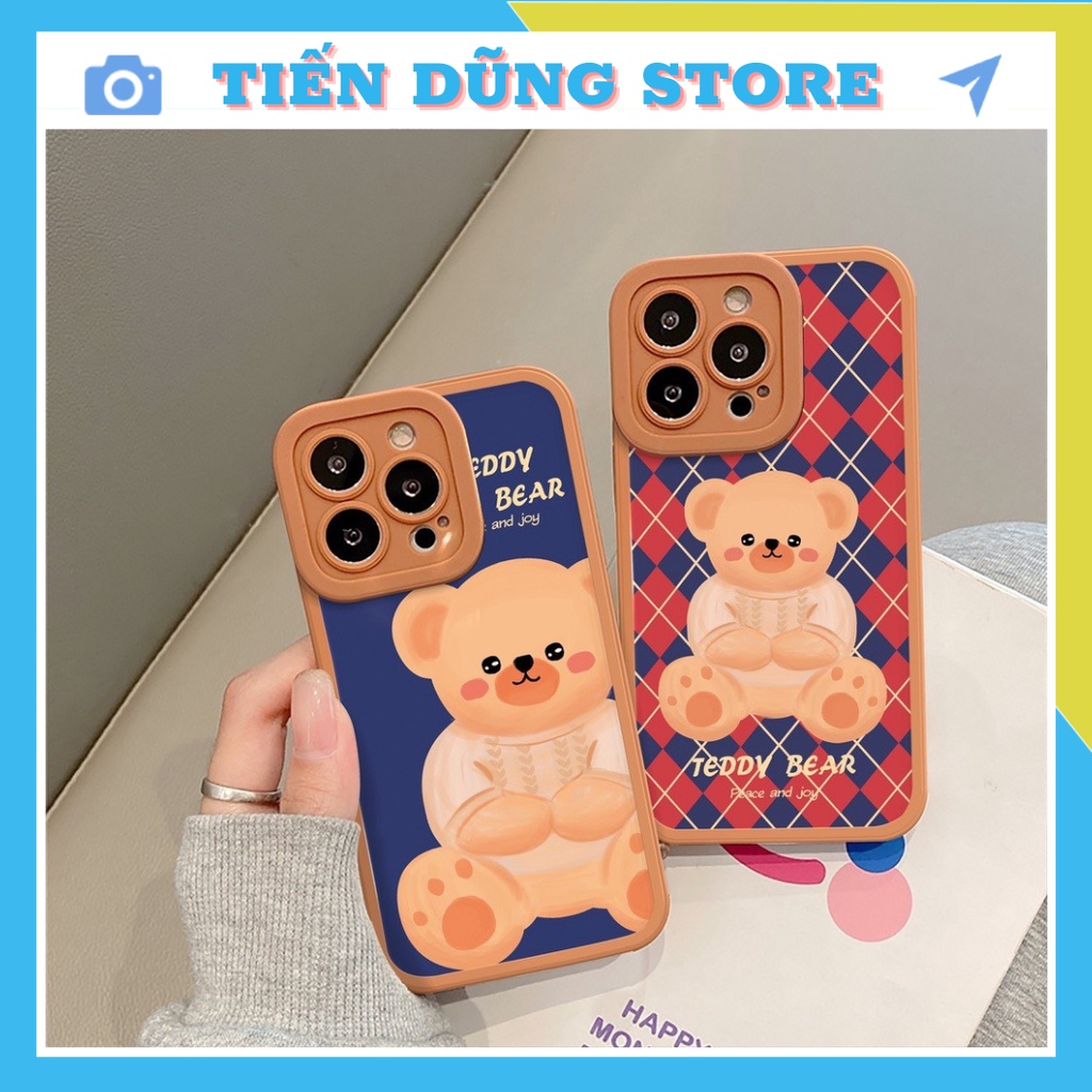 Ốp Lưng lP Brown Teddy Lưng Bóng Viền Vuông 6/6plus/6s/6splus/7/7plus/8/8plus/x/xr/xs/11/12/13/pro/max/plus/promax