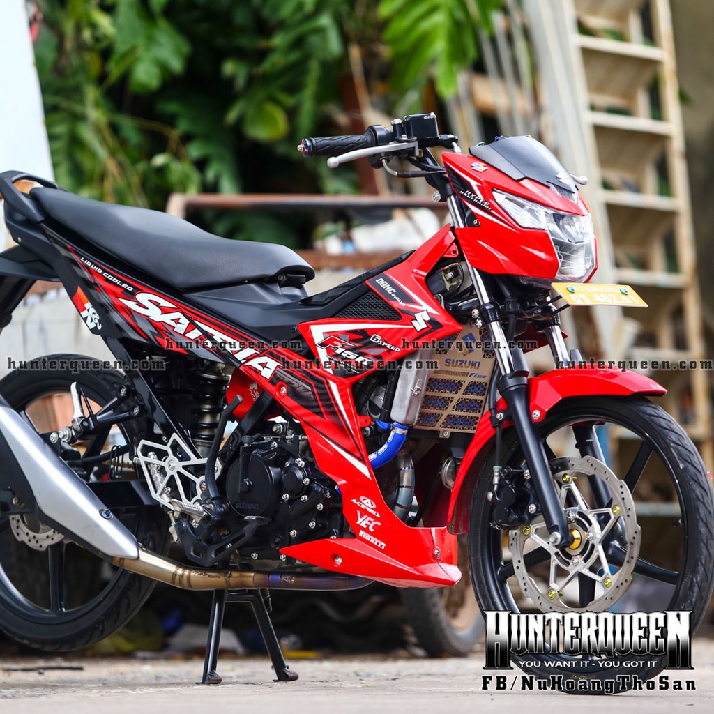 Tem rời cao cấp dán xe Raider FI đỏ, họa tiết lập thể. Decal cao cấp không bay màu