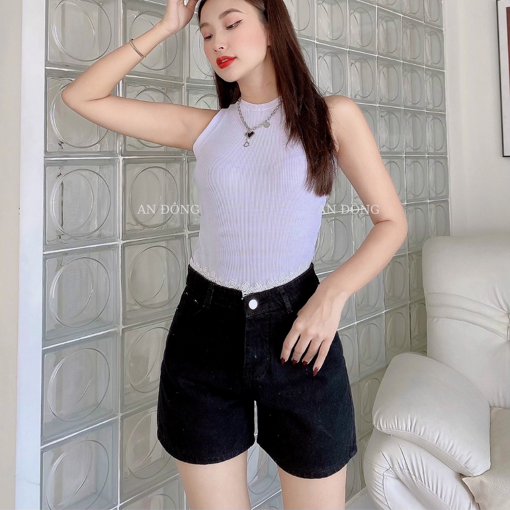 Quần short Jean ống rộng - sooc bò lưng phối ren cao cấp (REN)