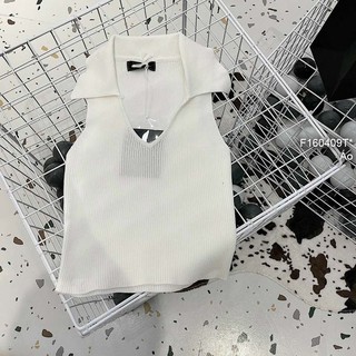 Áo len croptop cổ bẻ sát nách