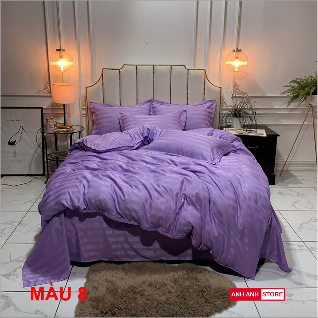 Bộ Vỏ chăn ga Satin Cotton kẻ 3F cao cấp nhập khẩu, đẹp sang trọng như khách sạn