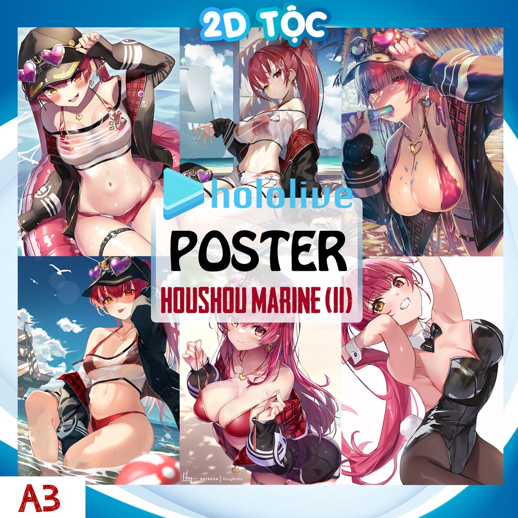 Tranh poster A3 dán tường Houshou Marine Hololive (11) - 2d Tộc Shop