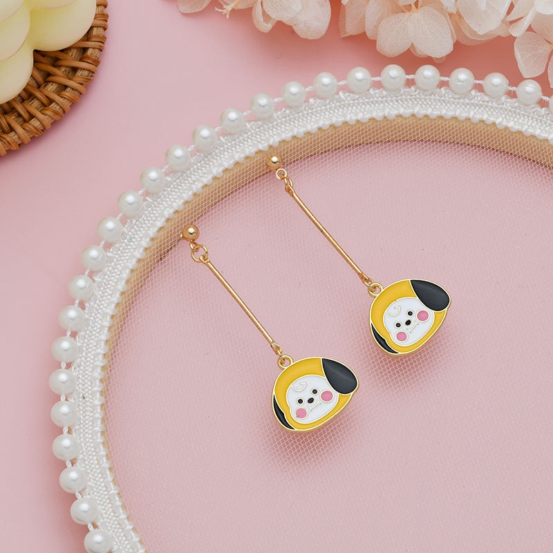 XiaoboACC Bông Tai Dạng Kẹp Mạ Bạc 925 Họa Tiết Hoạt Hình BTS Thời Trang Cho Nữ