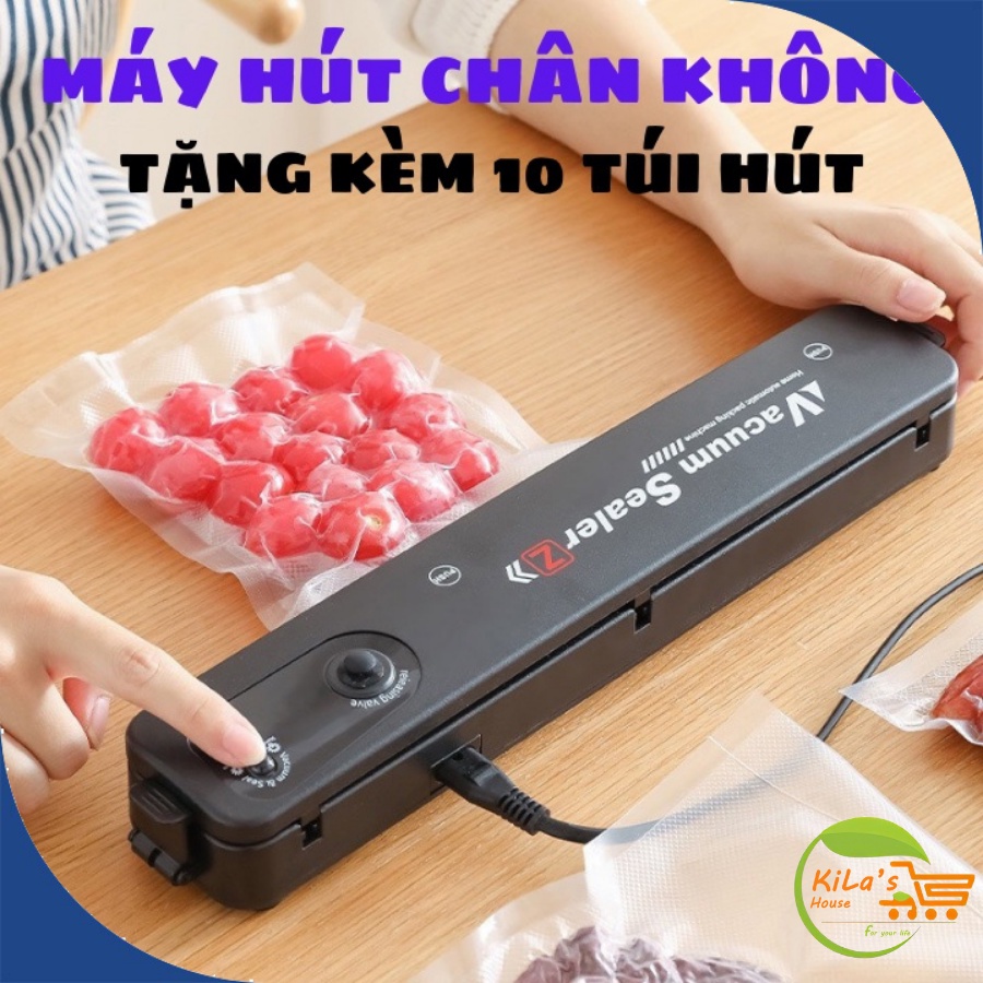 Máy Hút Chân Không Thực Phẩm Kèm Hàn Miệng Túi Vacuum Sealer ( tặng 10 túi hút )