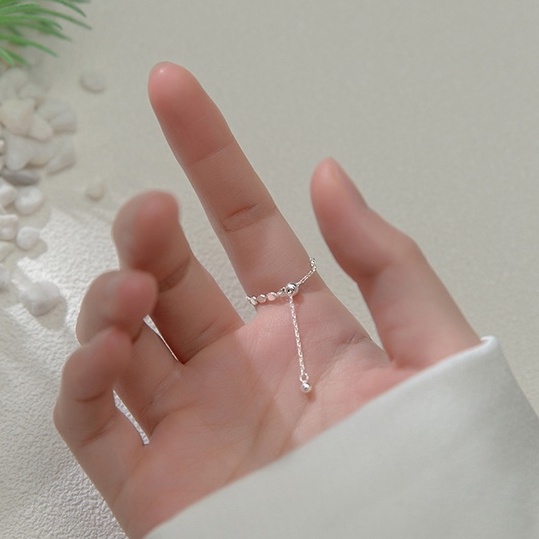 Nhẫn nữ nhẫn bạc s925 những mặt tròn dẹt đan xen và chốt bi dây xích điều chỉnh NB126