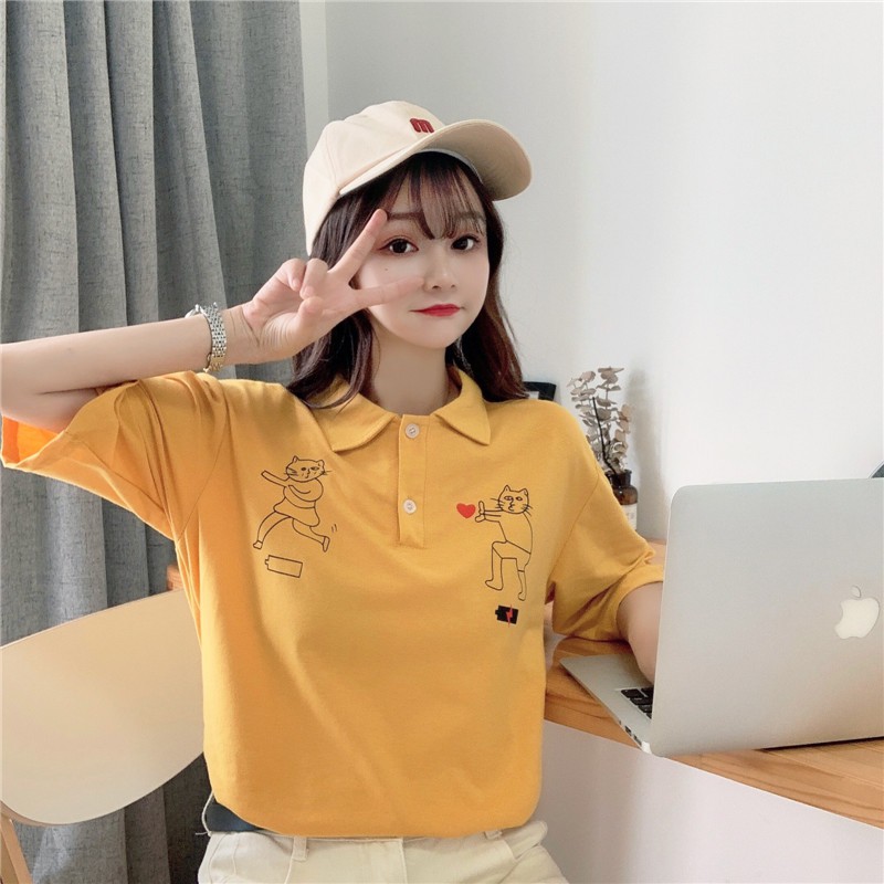 Áo Polo nữ ngắn tay phong cách Nhật Bản
