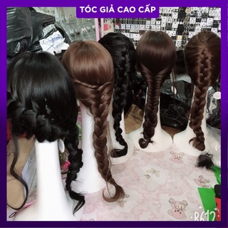Tóc nguyên đầu thắt bím hình thật kèm lưới trùm