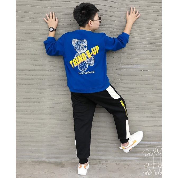 Bộ quần áo thu đông bé trai “TÔM“ 14-45kg, đồ dài tay ấm áp cho bé trai 4-14 tuổi. Vải da cá dày đẹp. Hàng may kỹ. B49