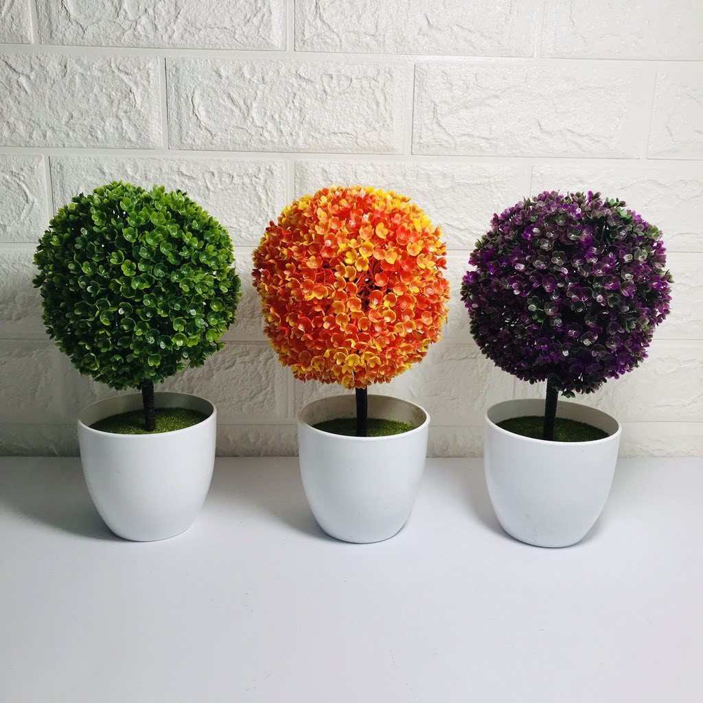Chậu hoa tú cầu tròn rực rỡ sắc màu -Hoa giả trang trí để bàn học, giá sách decor quán cafe, nhà cửa