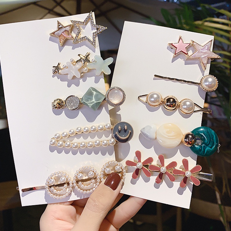 Kẹp Tóc Đính Đá Và Ngọc Trai Nhân Tạo Phong Cách Retro Thời Trang