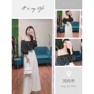 Set chan váy trắng mix áo bẹp vai tiểu thư ( đồ chốt live )