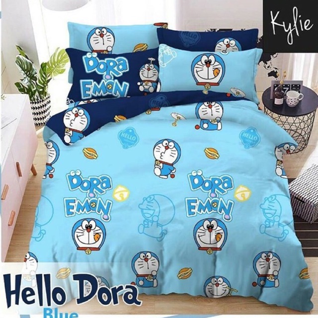 Ga Trải Giường Vải Lanh Cotton Hình Doraemon / Hello Kitty Dễ Thương