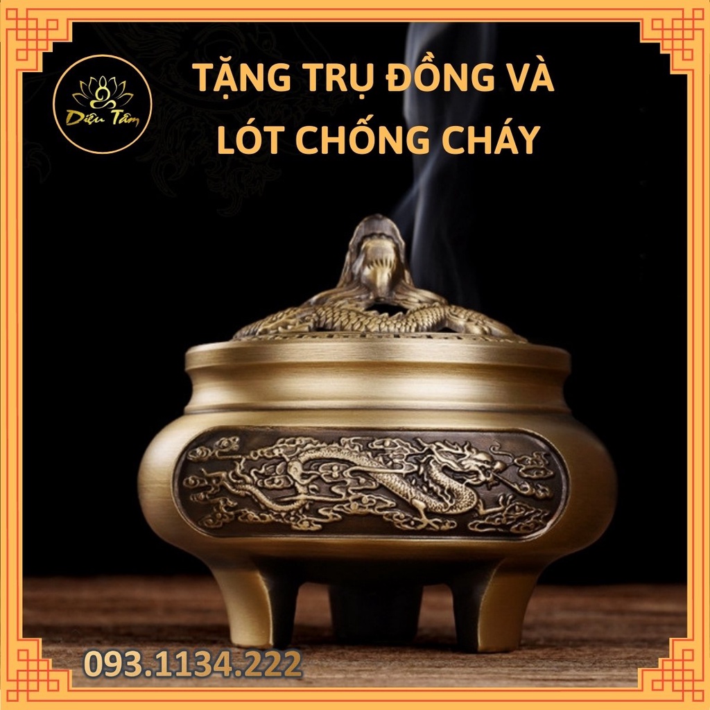 Lư đồng xông trầm hương đỉnh đốt trầm đồng nguyên khối - chọn mẫu đôn , đế lư đồng thay lư điện Tặng trụ cắm