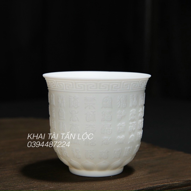 Ly trà , cốc chè sứ trắng thấu Quang khắc bách Phúc nổi