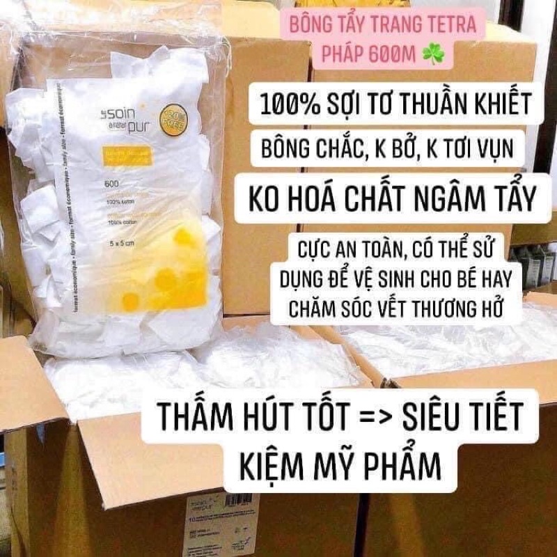 Bông Tẩy Trang Pháp Tetra Le Soin Laretat Pur 600 Miếng