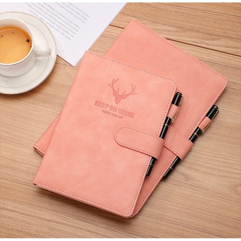 Sổ tay A5 bìa da PU ghi chép mẫu hươu chất lượng có quai cài độc đáo JH23-188