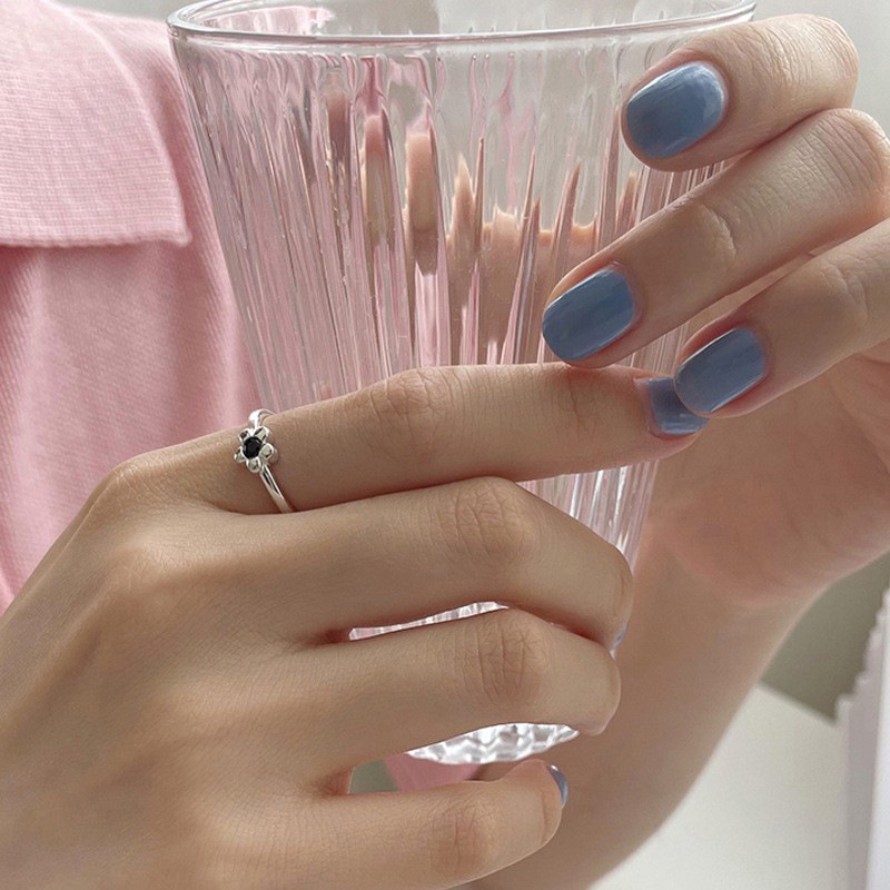 Nhẫn đeo ngón trỏ hở đính đá kim cương đen đơn giản cá tính phong cách Hàn Quốc cho nữ