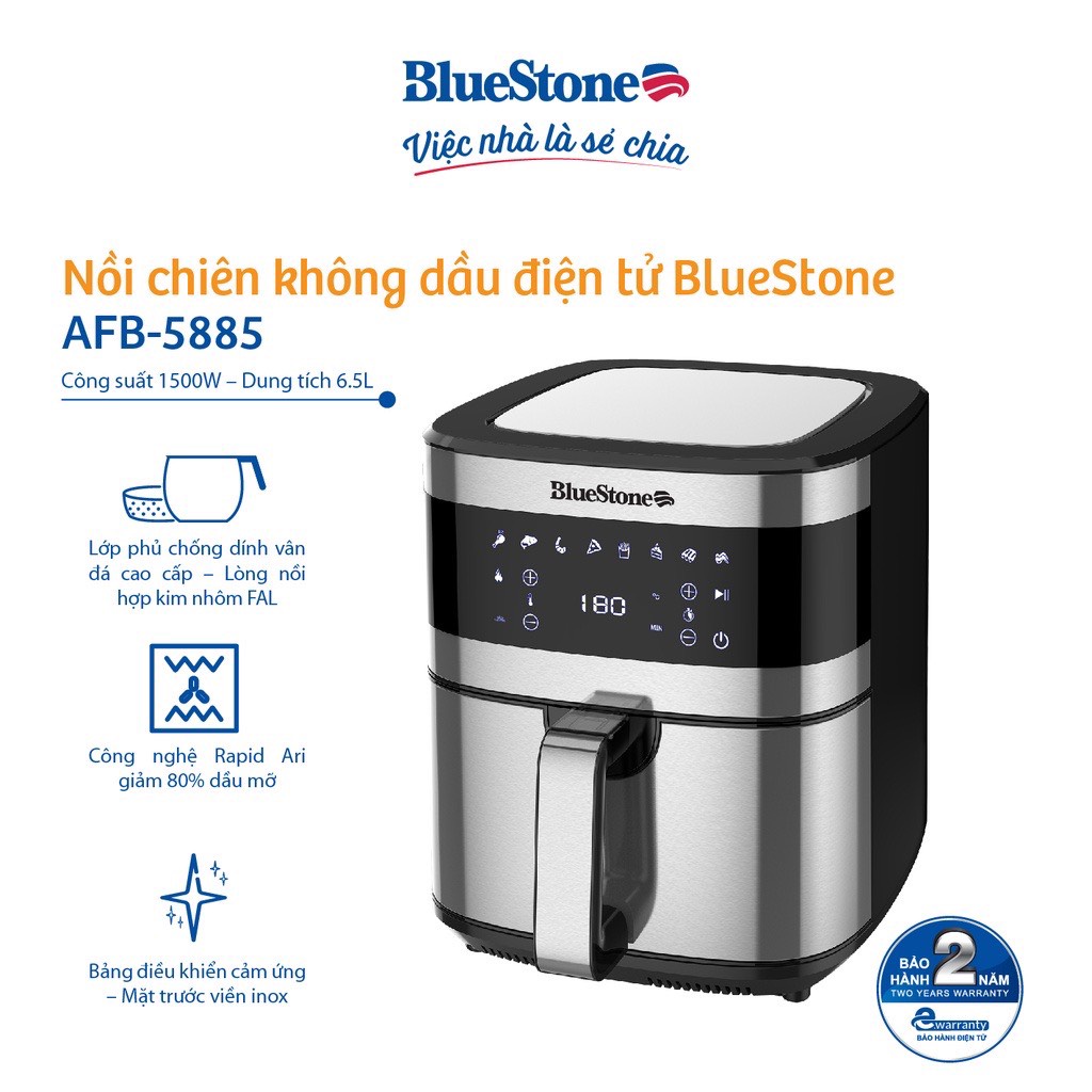 Nồi Chiên Không Dầu BlueStone AFB-5885  - Hàng chính hãng - Bảo hành 24 tháng