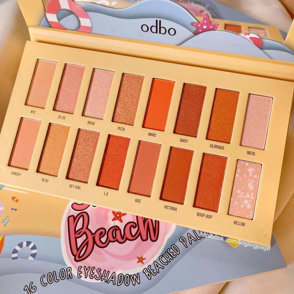 [Mẫu Mới] Bảng Phấn Mắt  Odbo Sand Beach OD256  Gồm 16 Ô Màu Lì và Ánh Nhũ