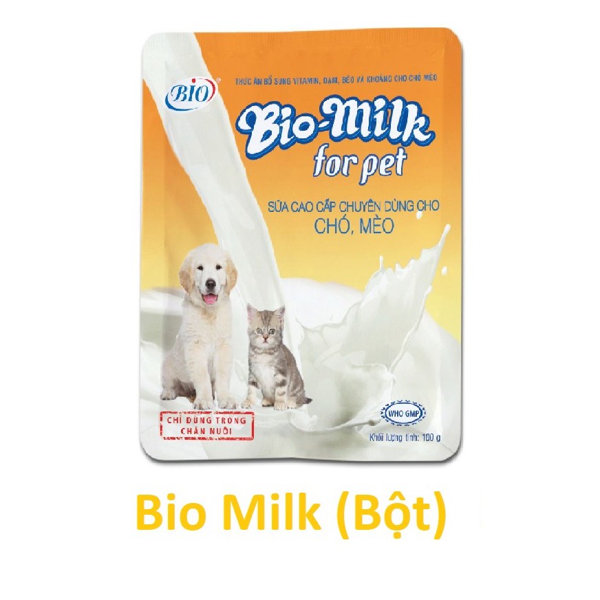 (1 gói) Sữa cho chó mèo (2 loại) Bio Milk (100gr bột) và sữa chua cho thú cưng (50ml nước)