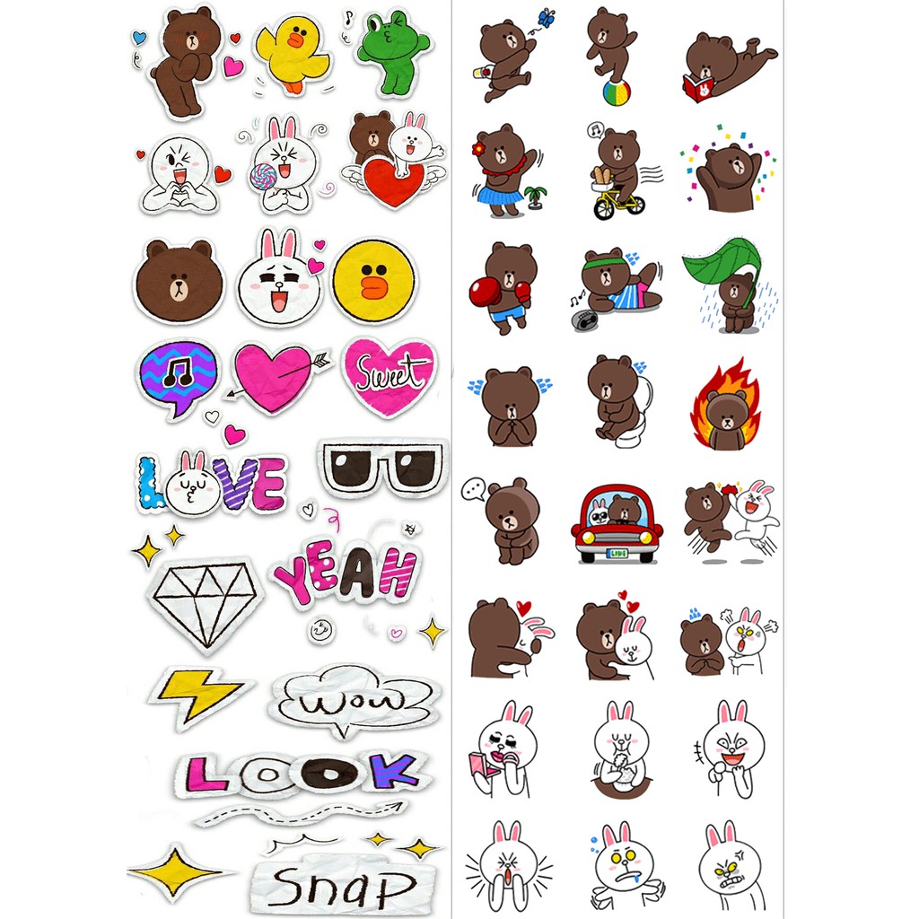 sticker gấu brown vịt sally thỏ cony SI2 hình dán dễ thương trang trí dán sổ dán điện thoại 1 tờ 7*19,5cm bullet journal