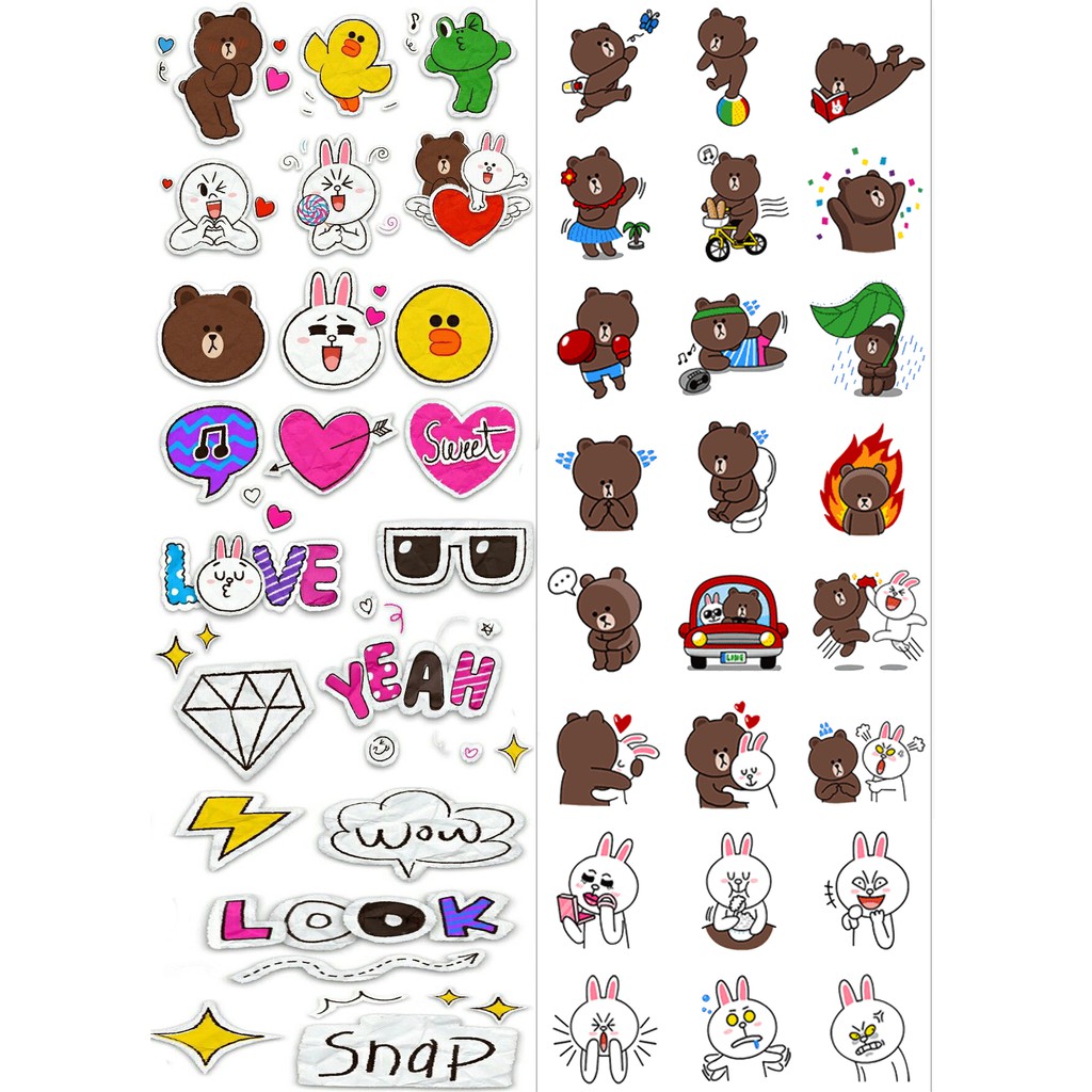 sticker gấu brown vịt sally thỏ cony SI2 hình dán dễ thương trang trí dán sổ dán ...