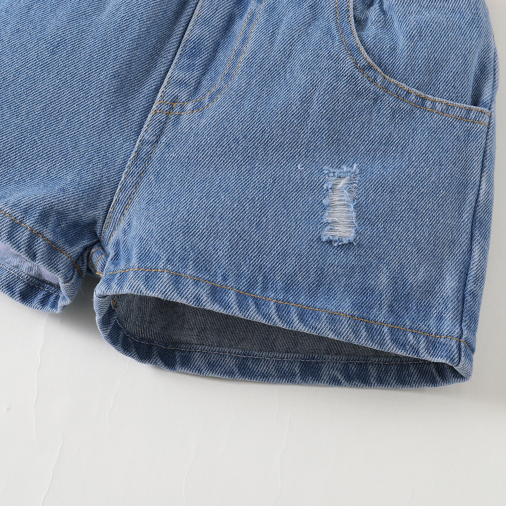 Set đồ 2 mảnh Mikrdoo gồm áo tay xòe + quần denim dễ thương cho bé gái