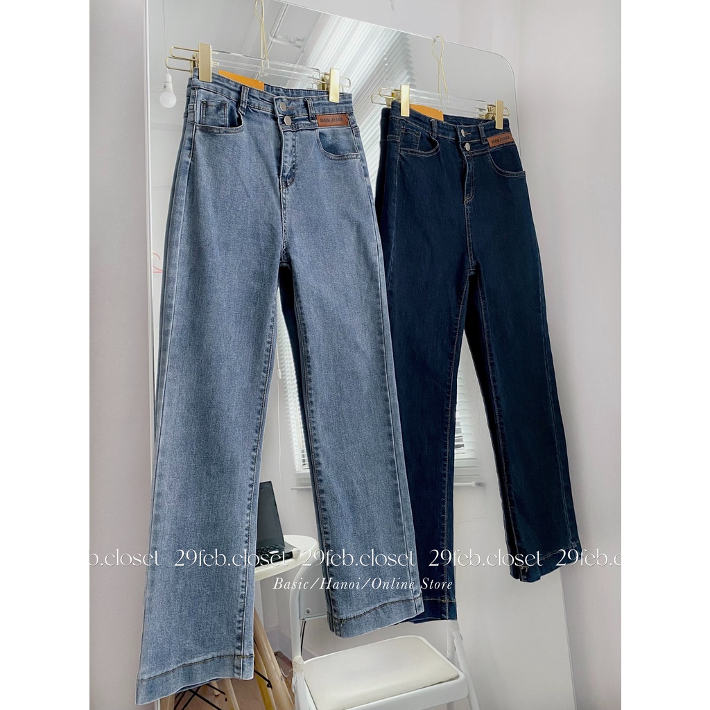Quần jeans cạp cao ống đứng gấu to tag da - 29feb.closet - Q37