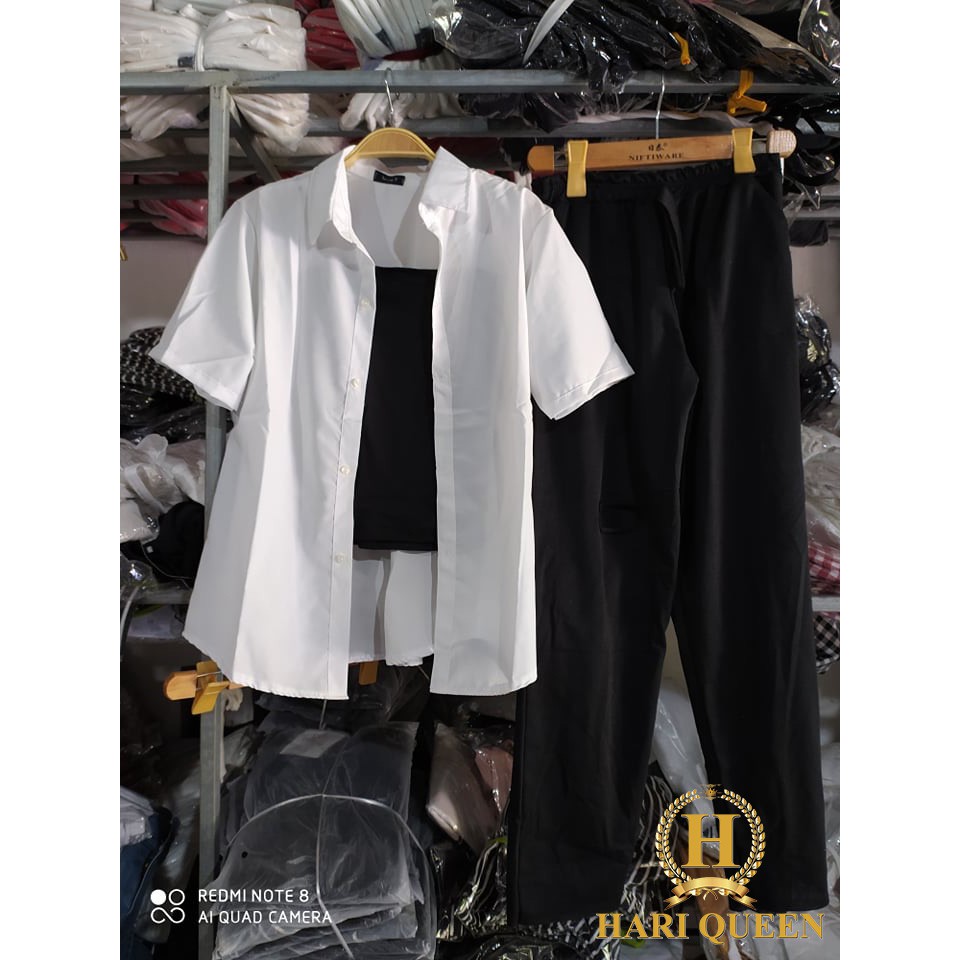 FREE SHIP ĐƠN TỪ 50K Sét 3 món sơ mi ngắn tay + bra + quần ống rộng DTR0720 1