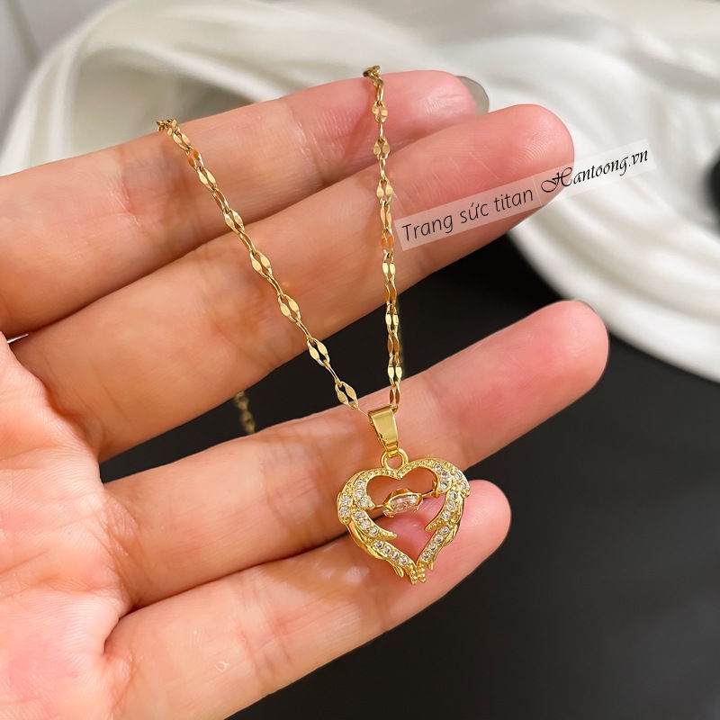 Vòng cổ titan mặt hình trái tim đá chuyển động thời trang sang trọng dành cho nữ