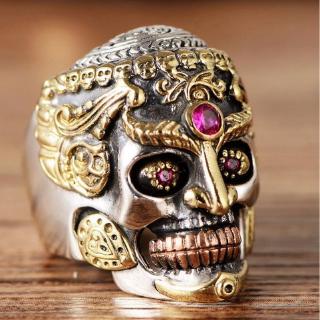 Nhẫn Inox Hình Đầu Lâu Đính Đá Ruby