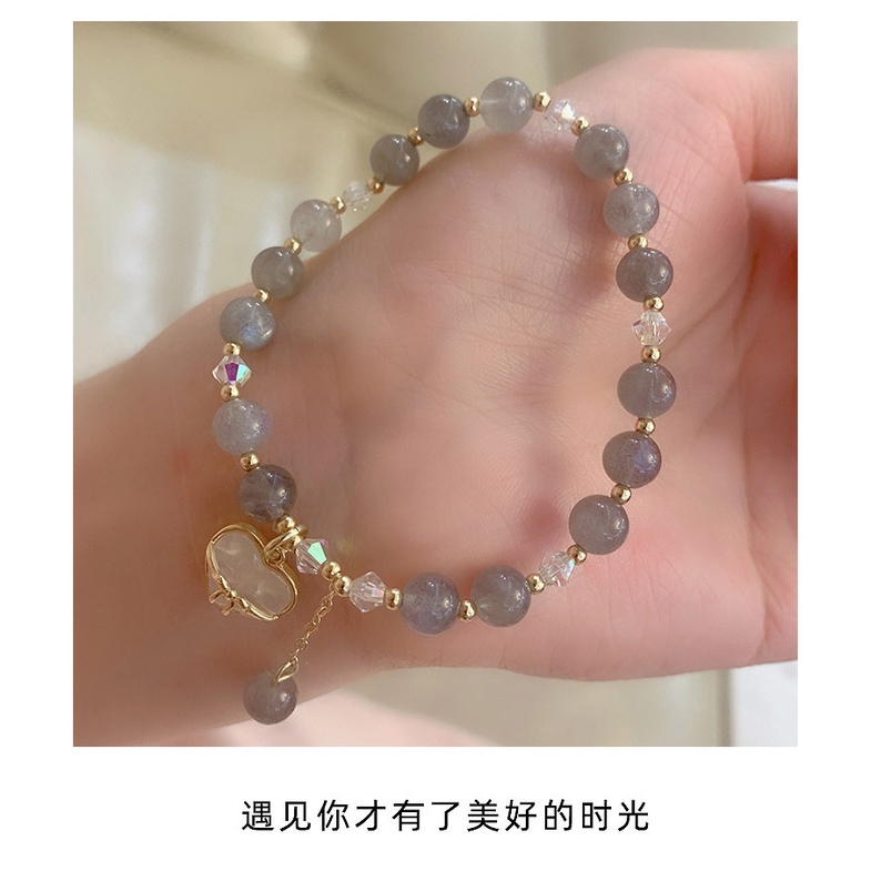 [Hàng Mới Về] Vòng Tay Hạt Tròn Màu Xám Đính Hình Trái Tim Thời Trang