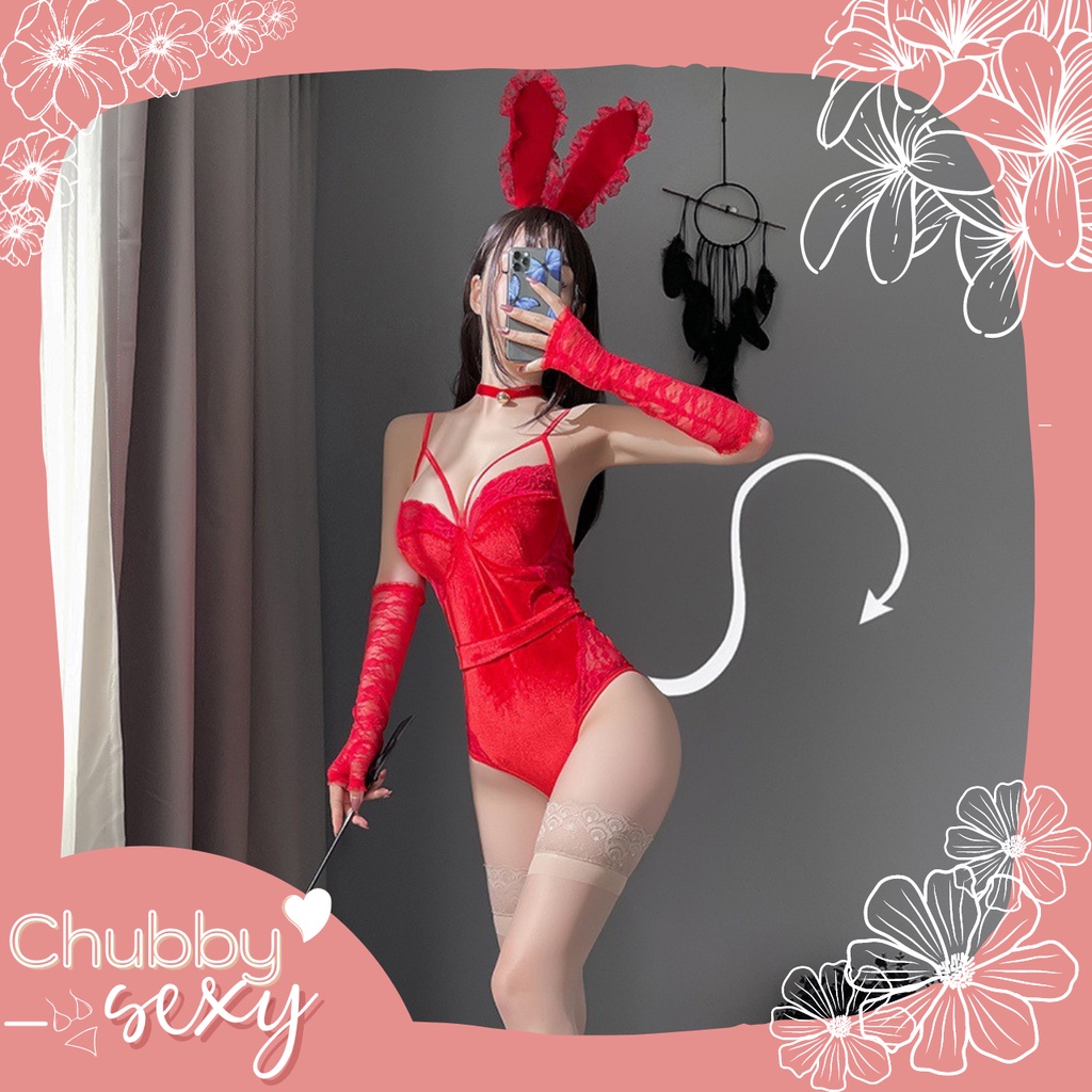 Cosplay Bé Thỏ Gợi Cảm - Bodysuit Nhung Có Bờm Tai Dài Và Vòng Cổ Kèm Cục Bông Kích Thích Quyến Rũ - BDS16 - Chubby.Sexy | BigBuy360 - bigbuy360.vn