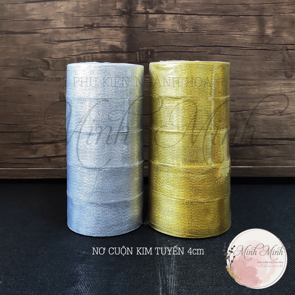 LỐC NƠ CUỘN KIM TUYẾN TRANG TRÍ HOA TƯƠI, HANDMADE