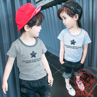 Áo thun polo tay ngắn sọc ngang ngôi sao bé trai